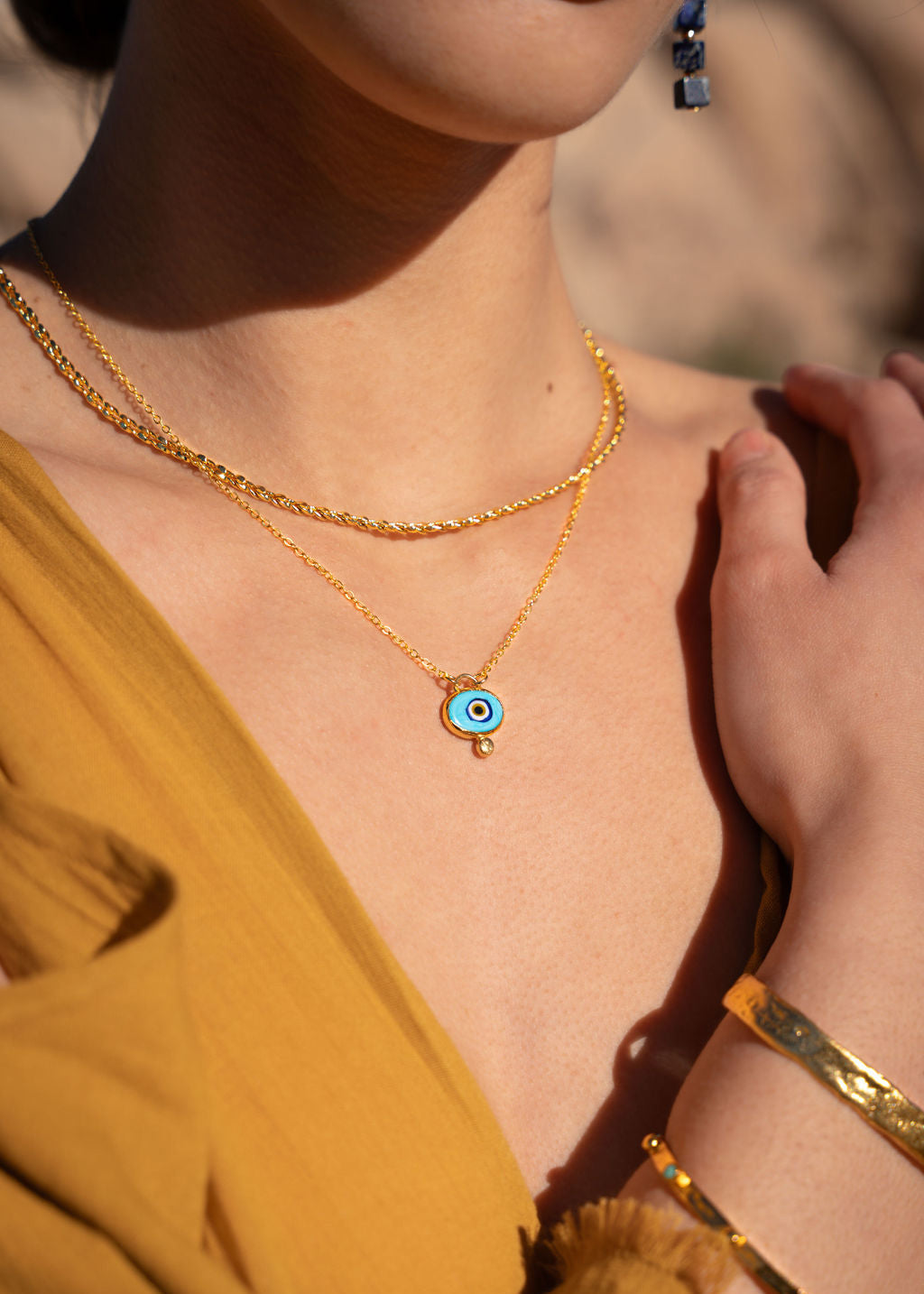 Alara Blue Evil Eye Pendant Necklace ~ Ottoman Hands