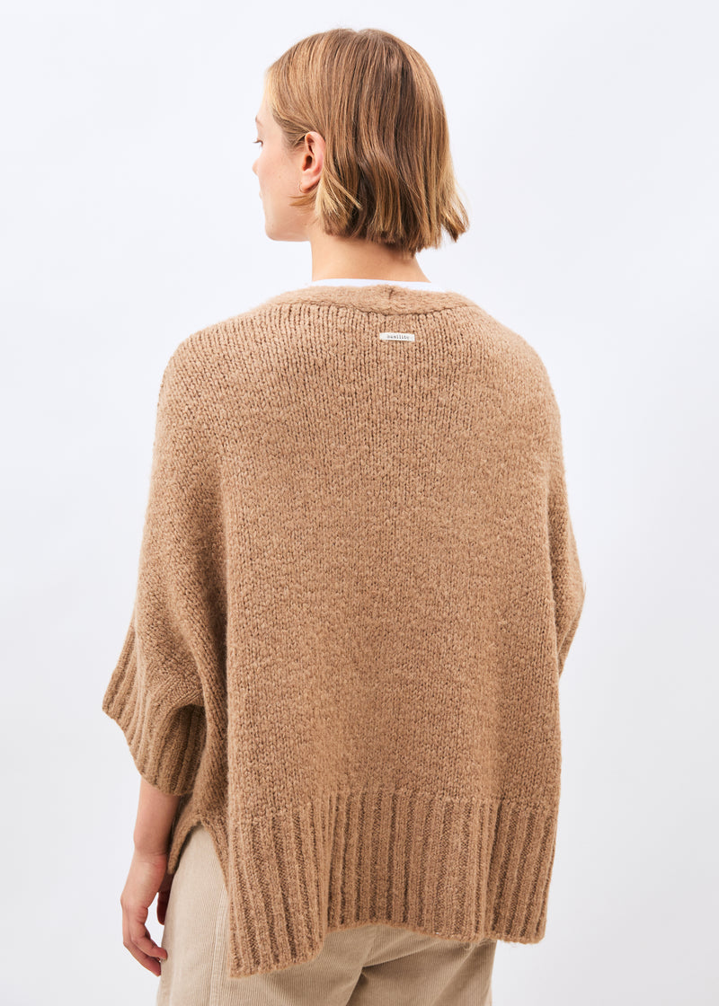 Beige boucle knit cardigan with 3/4 sleeves and V-neck ~ humility