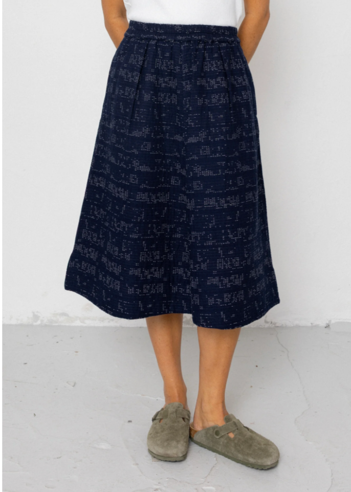 Full Seam Skirt, Stray Float Stitch Indigo - Folk