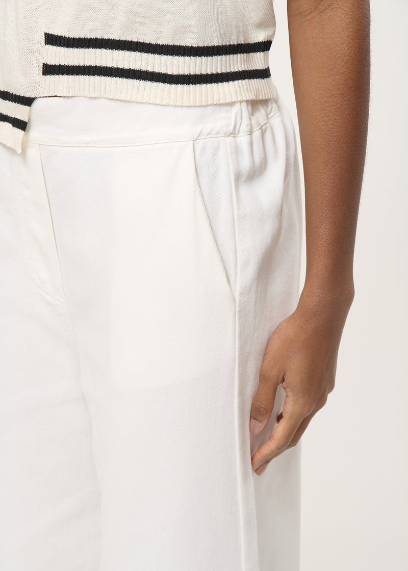 Beige wide-leg high-waisted cotton trousers
