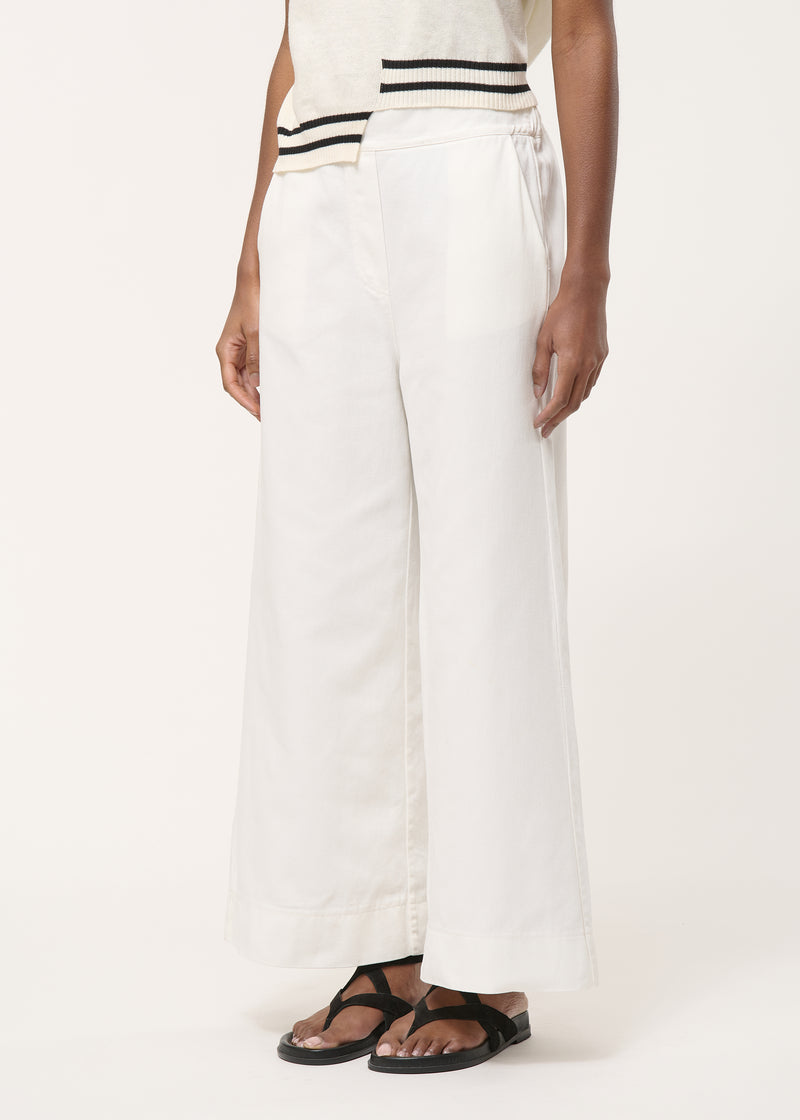 Beige wide-leg high-waisted cotton trousers