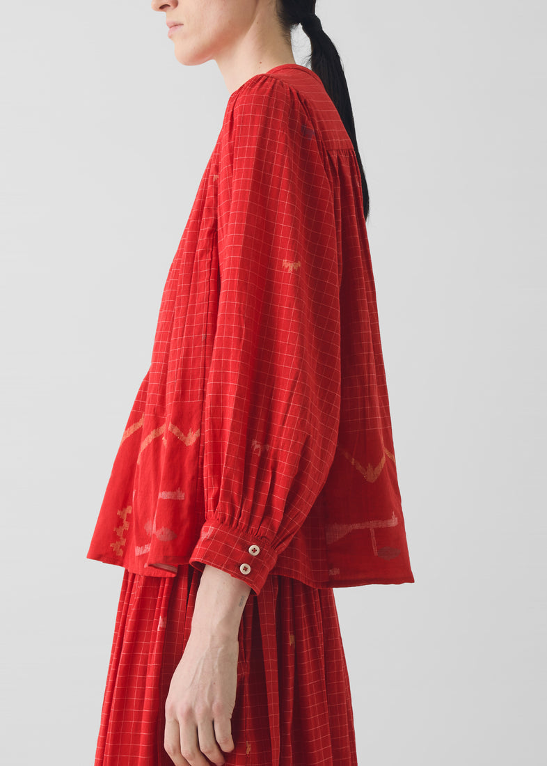 Jamdani Hand Woven Cotton Top, Maypole Red ~ TOAST