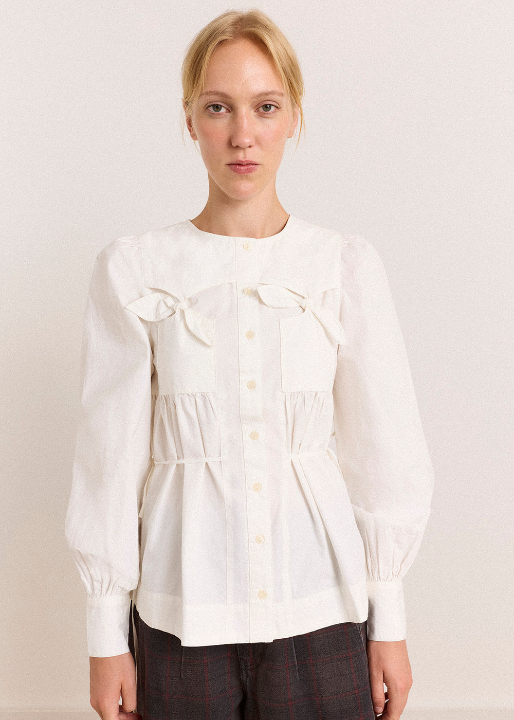 Lettie Bow Detail Blouse, White ~ Damson Madder