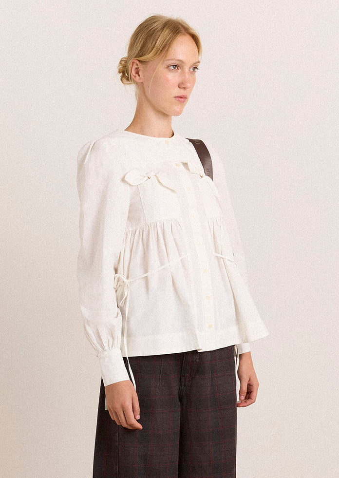 Lettie Bow Detail Blouse, White ~ Damson Madder