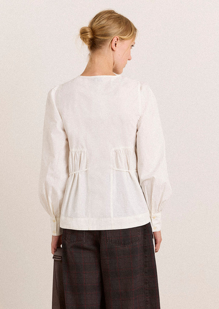 Lettie Bow Detail Blouse, White ~ Damson Madder