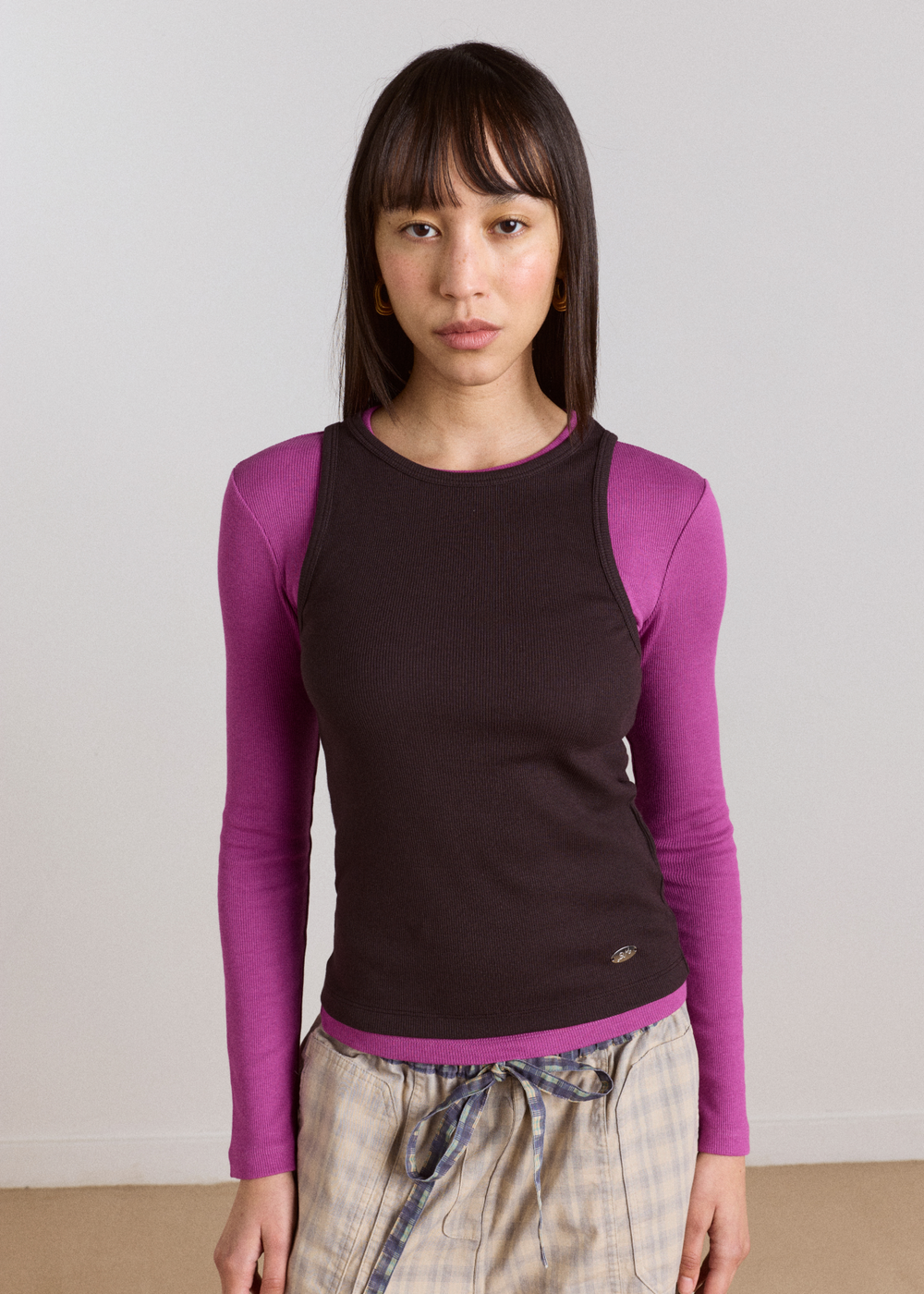 Manon Layered 2 in 1 Top, Choc/Magenta ~ Damson Madder