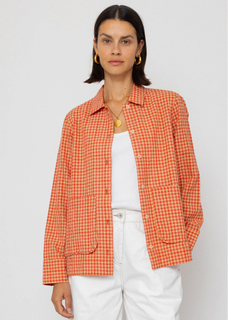 Pleated Shirt, Red Check - Folk