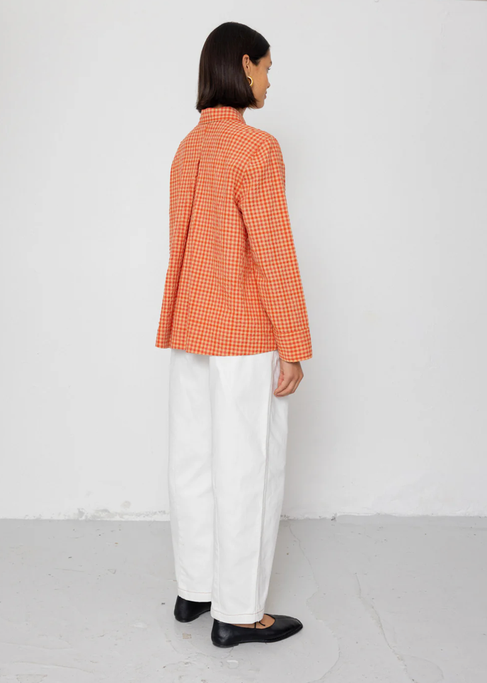 Pleated Shirt, Red Check - Folk
