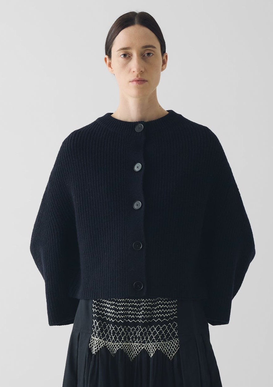 Ribbed Wool Rounded Cardigan, Dark Navy ~ TOAST