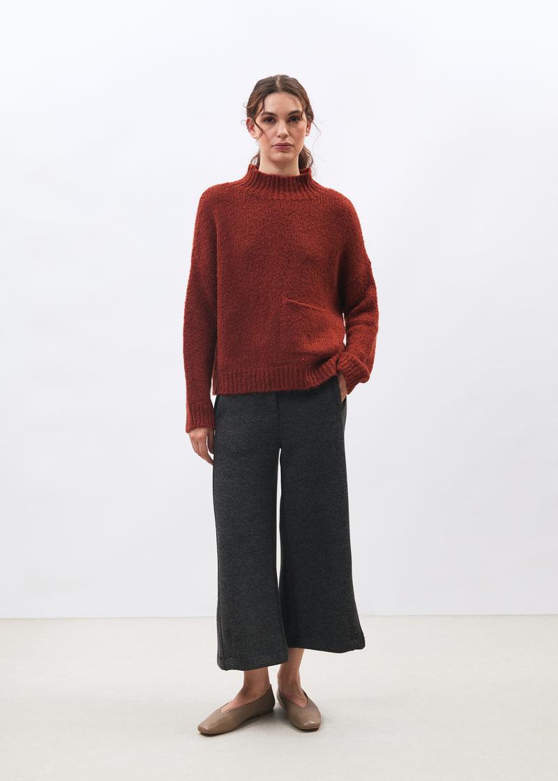 Rust-colored loop knit sweater with turtleneck ~ humility