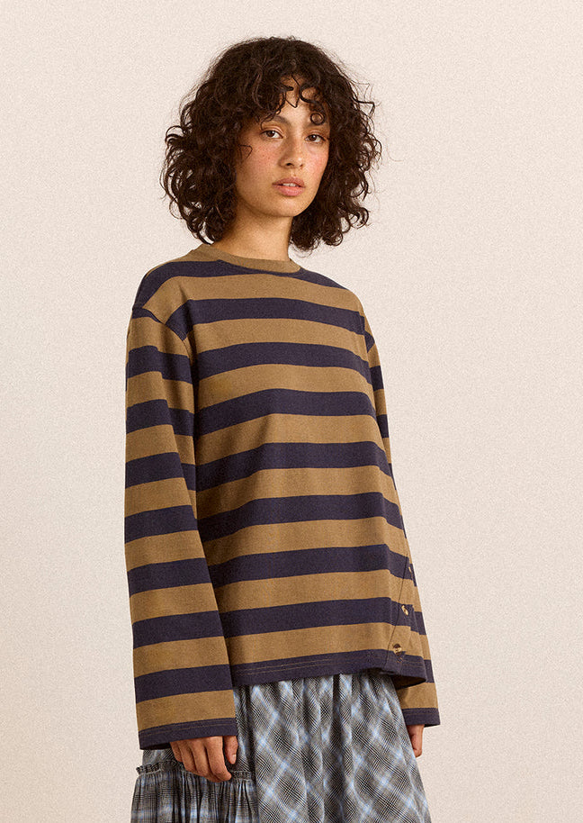 Scottie Tee, Olive Stripe ~ Damson Madder