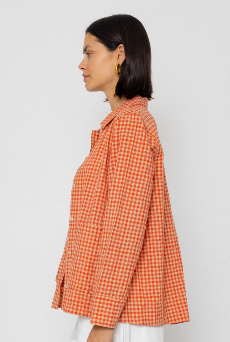 Pleated Shirt - Red Oxide Textured Check