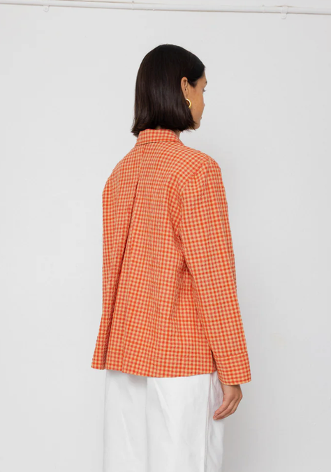 Pleated Shirt - Red Oxide Textured Check