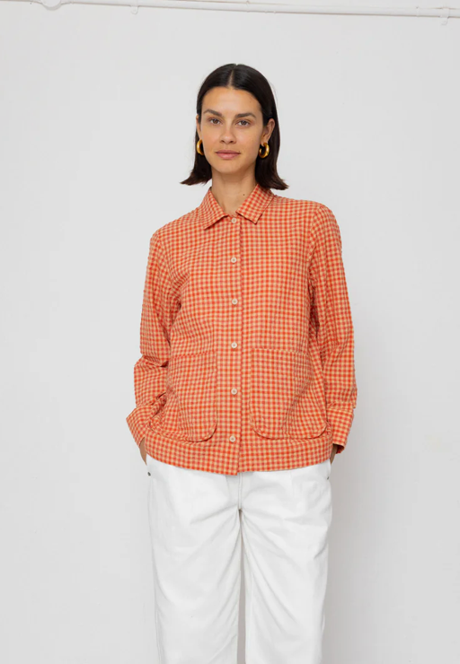 Pleated Shirt - Red Oxide Textured Check