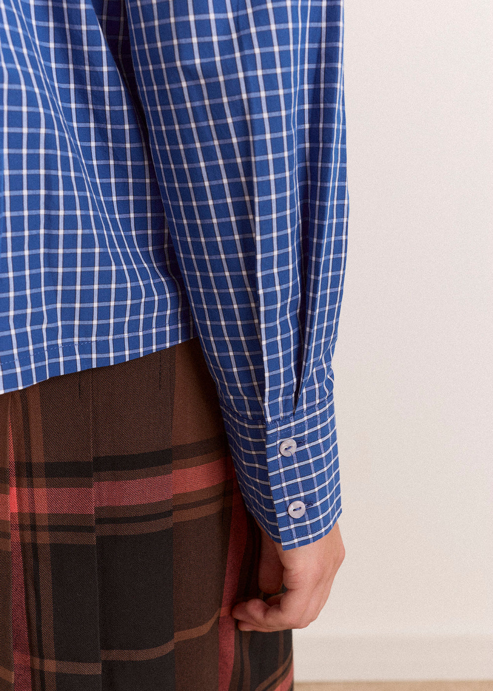 Talia Ruched Shirt, Blue Check ~ Damson Madder