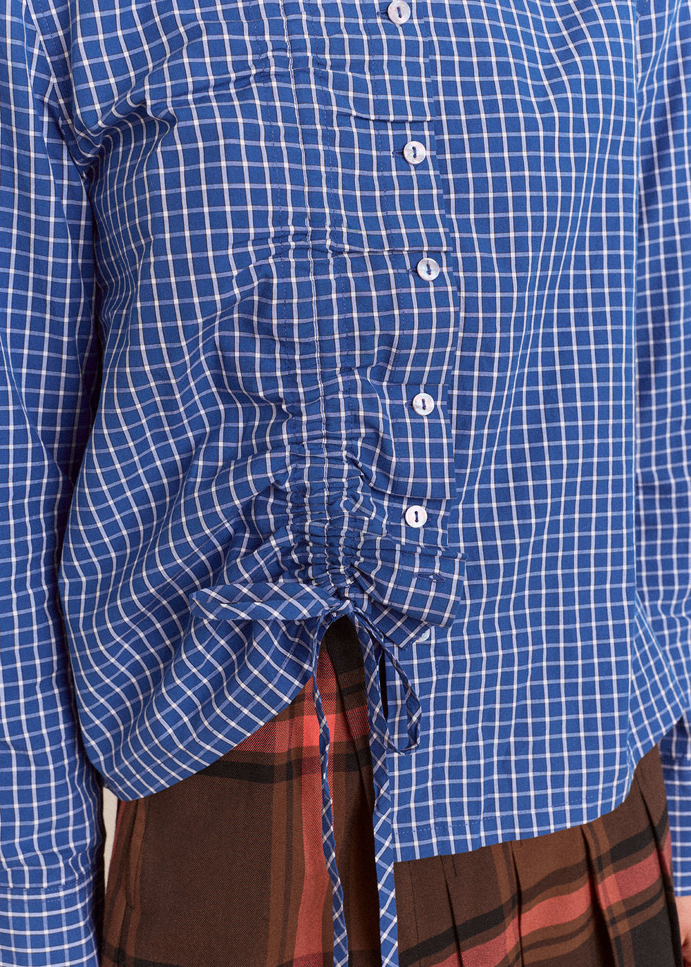 Talia Ruched Shirt, Blue Check ~ Damson Madder