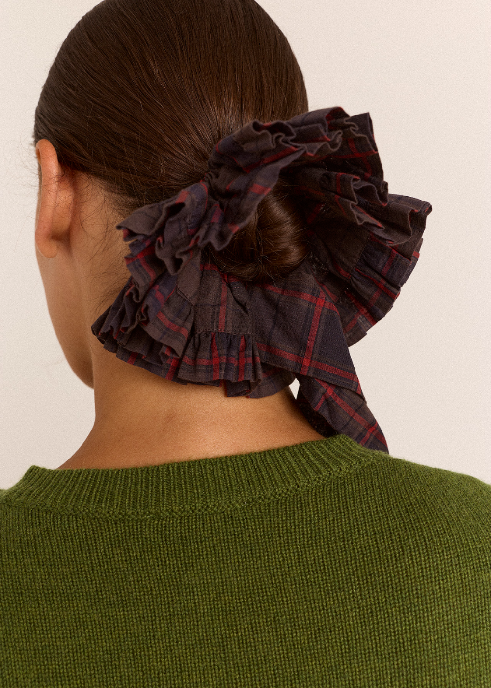 Tie Detail Scrunchie, Sirius Check ~ Damson Madder