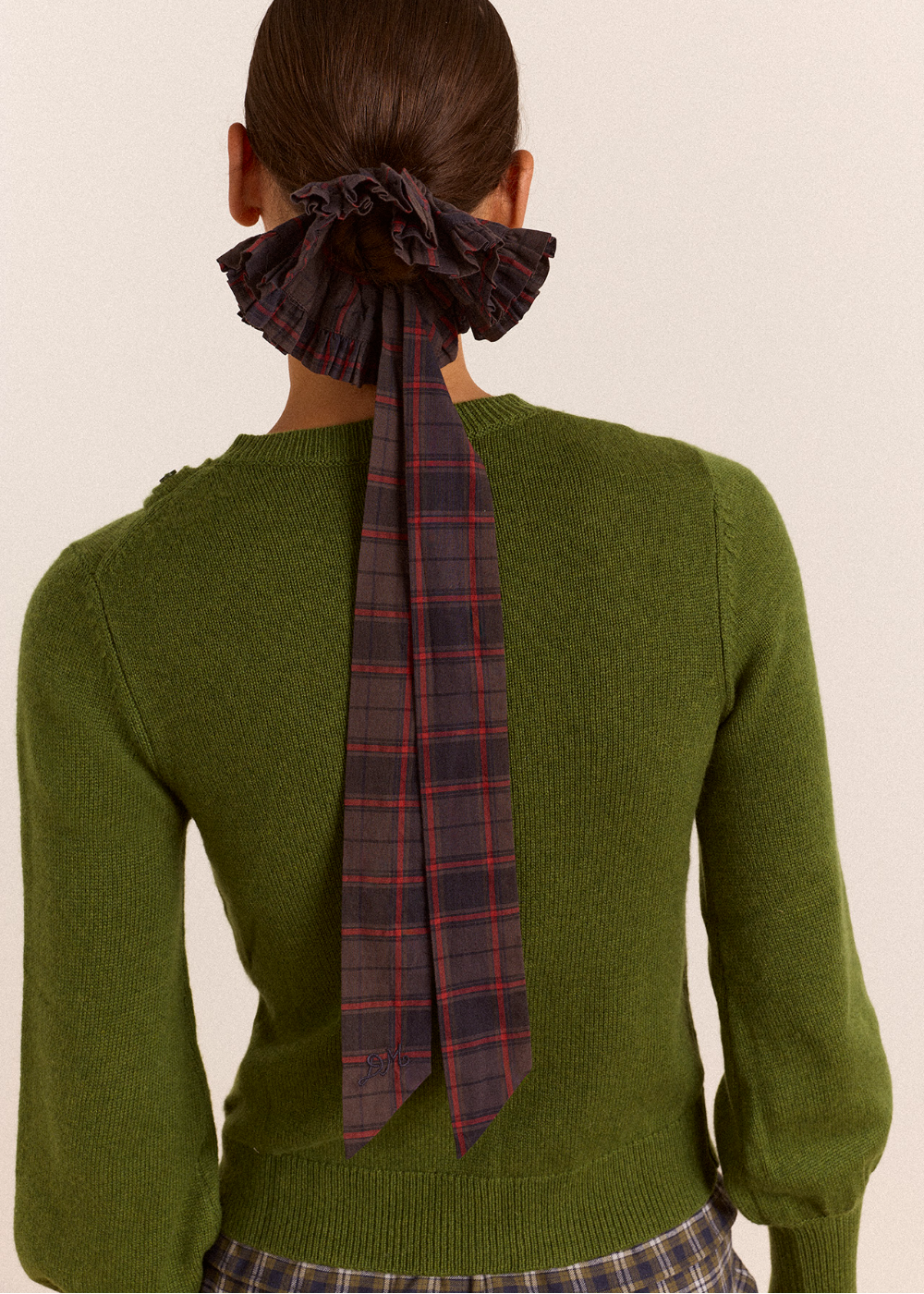 Tie Detail Scrunchie, Sirius Check ~ Damson Madder