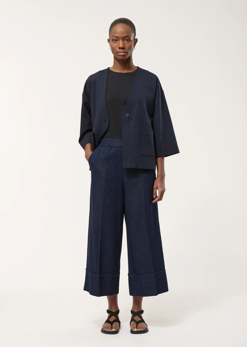 Wide raw denim pants 7/8 length - humility