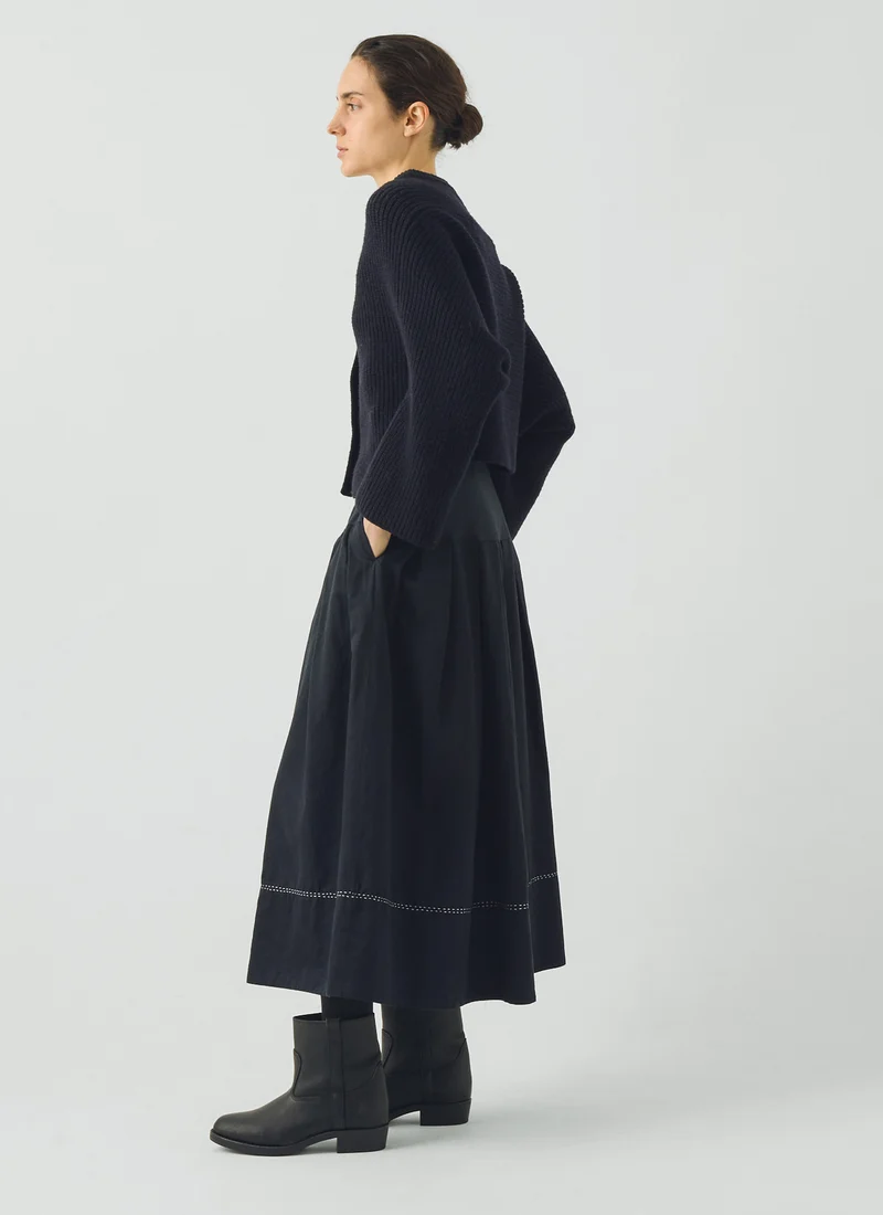 Cotton Satin Smocked Skirt, Midnight