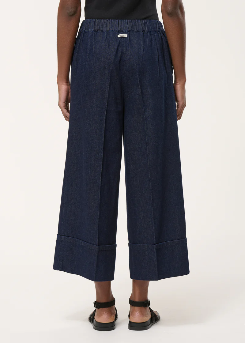 Wide raw denim pants 7/8 length