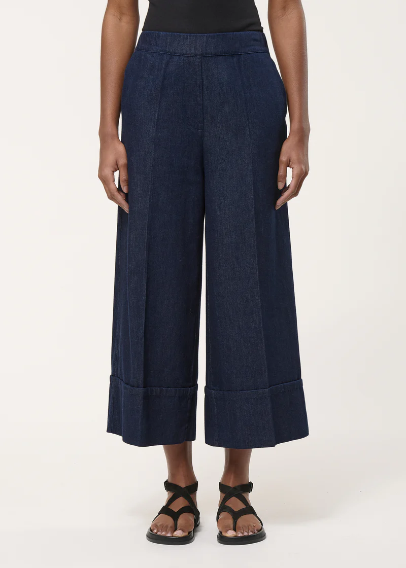 Wide raw denim pants 7/8 length