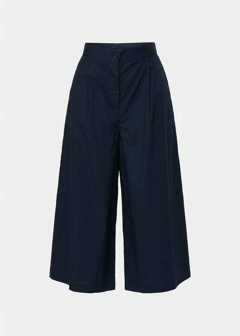 Dark blue 7/8-length cotton poplin trousers
