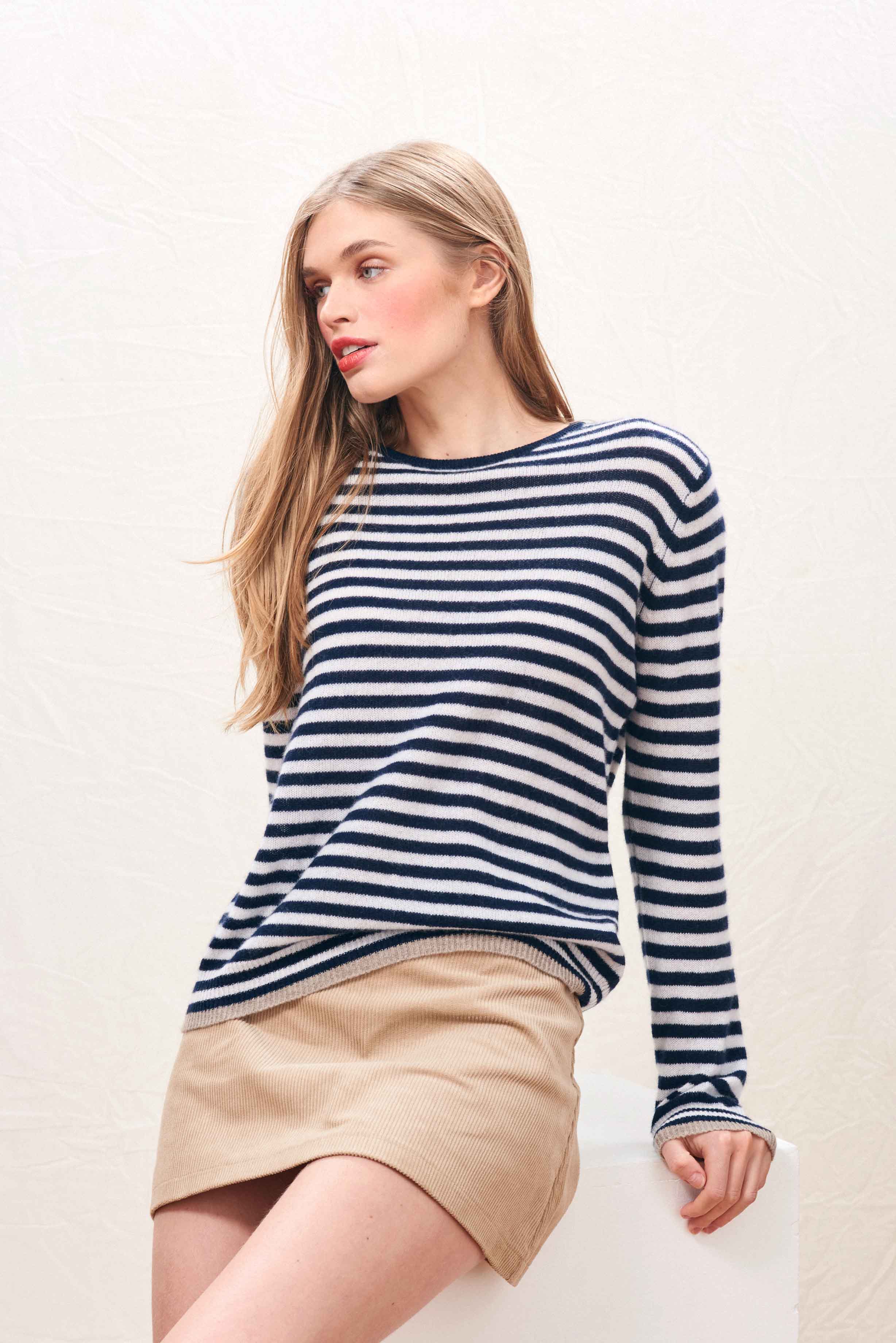 Tipped Little Stripe Crew - Lily / Navy