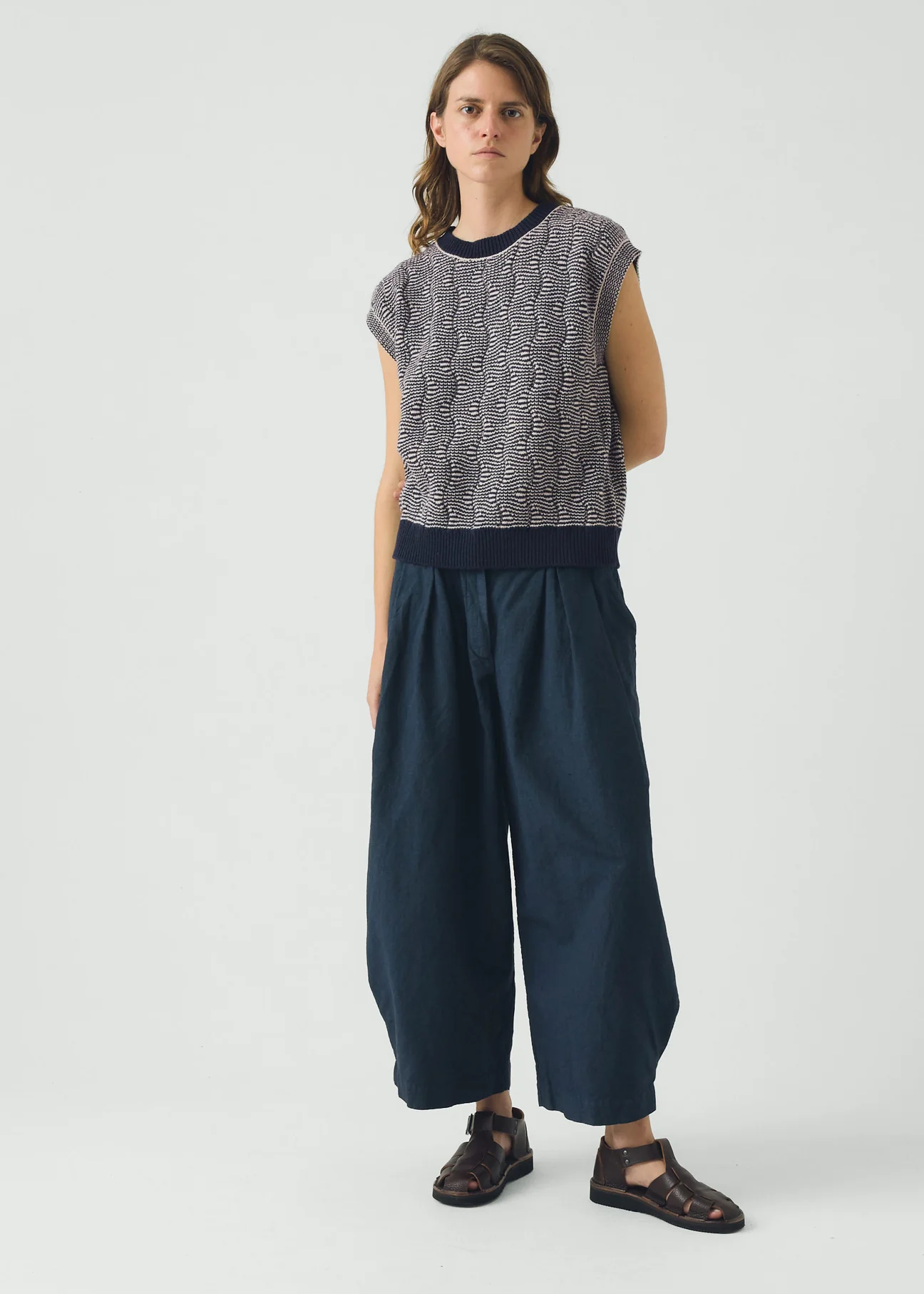 Wavy Stripe Knitted Wool Cotton Top - TOAST