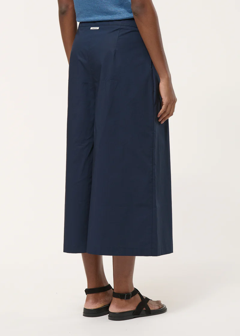 Dark blue 7/8-length cotton poplin trousers