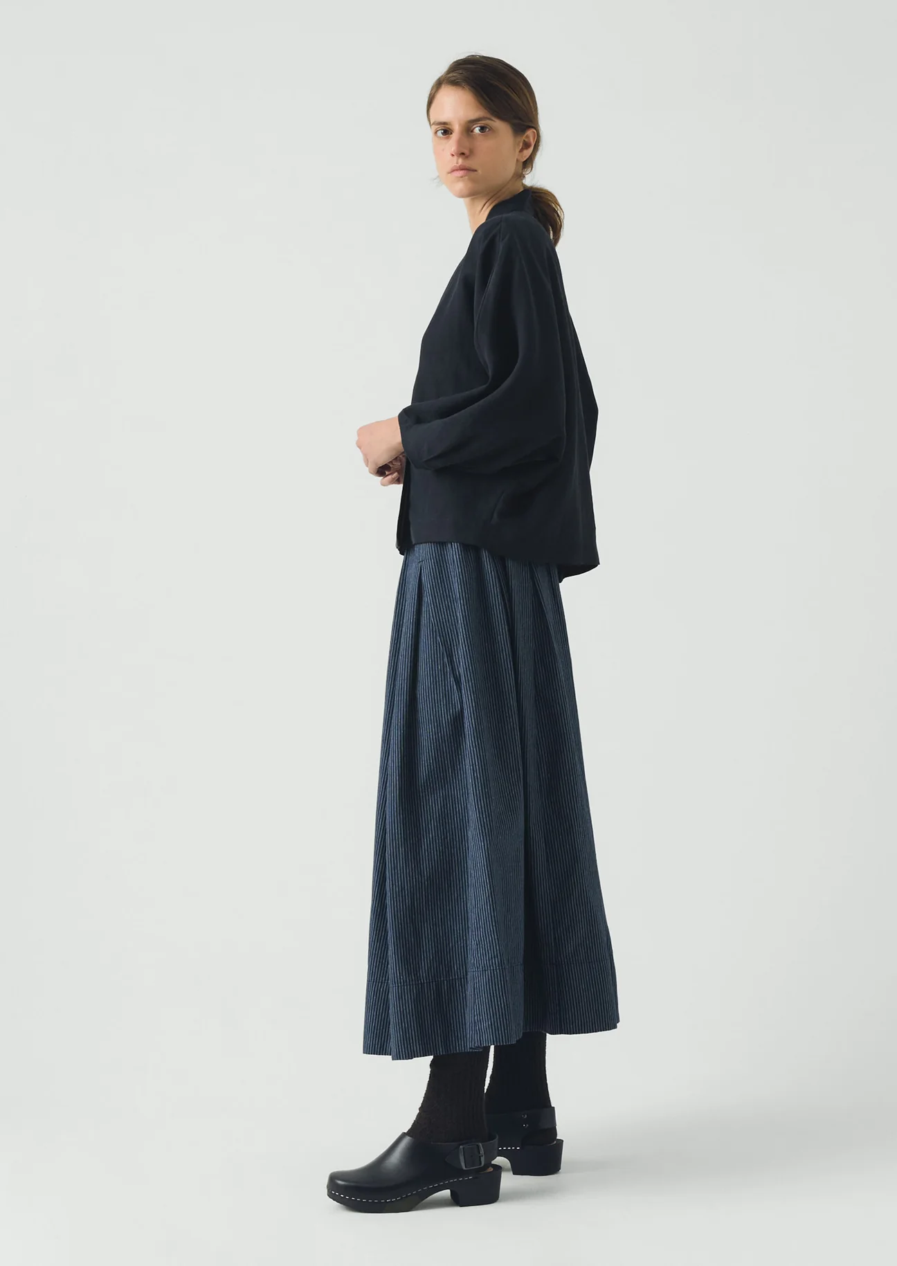 Railroad Stripe Pleated Skirt