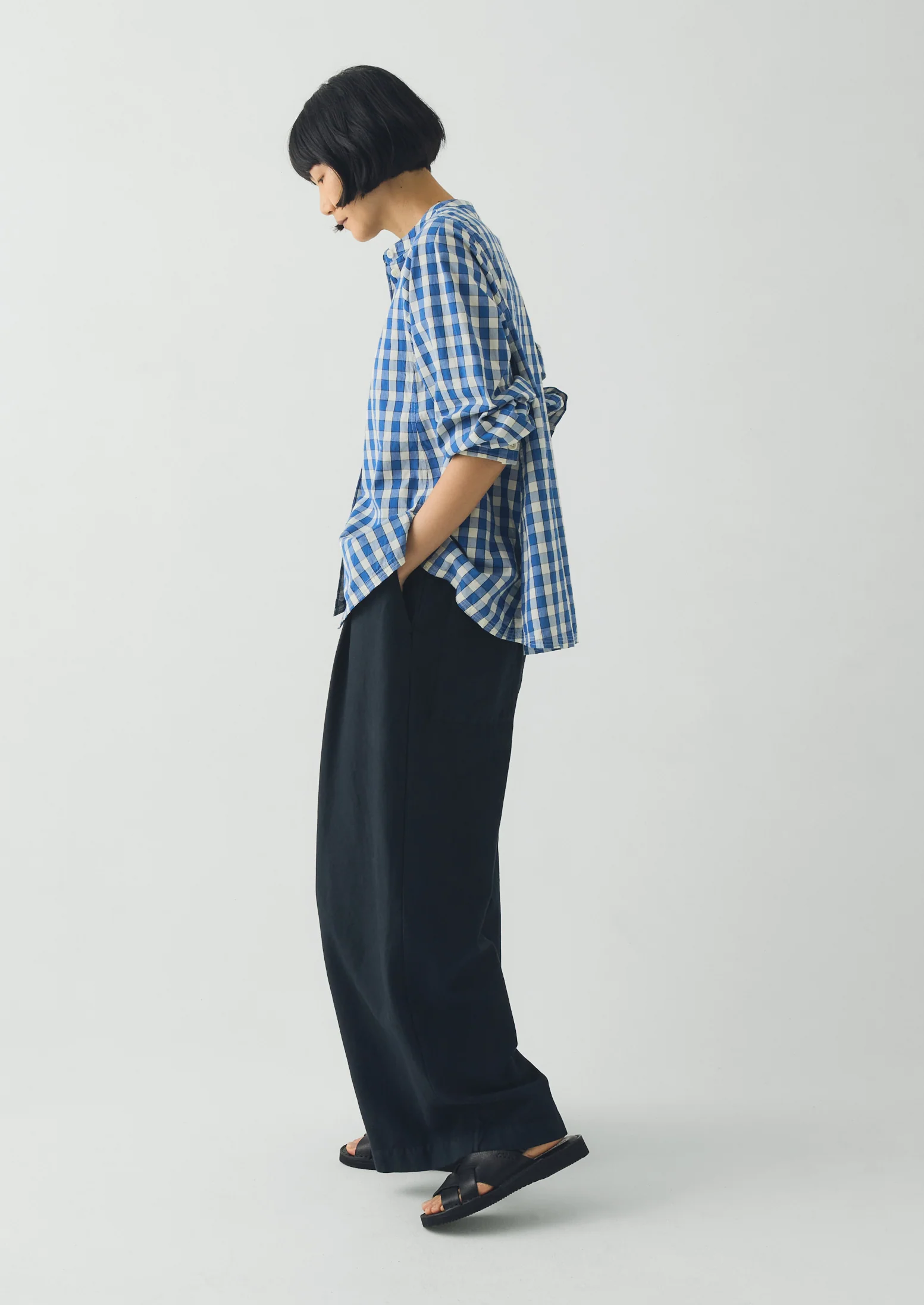 toast blue check shirt side