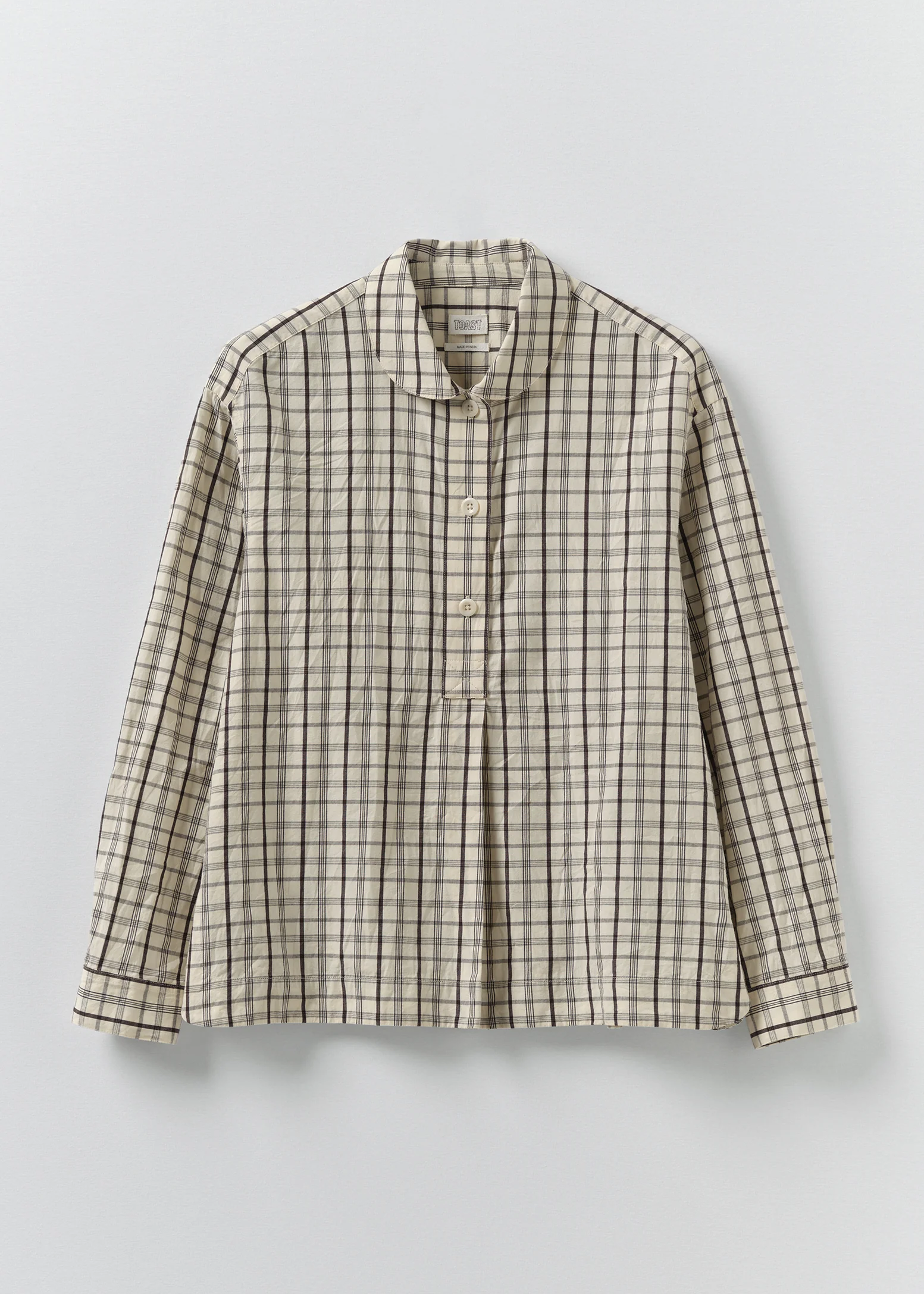 Half Placket Check Cotton Shirt, Ecru - TOAST