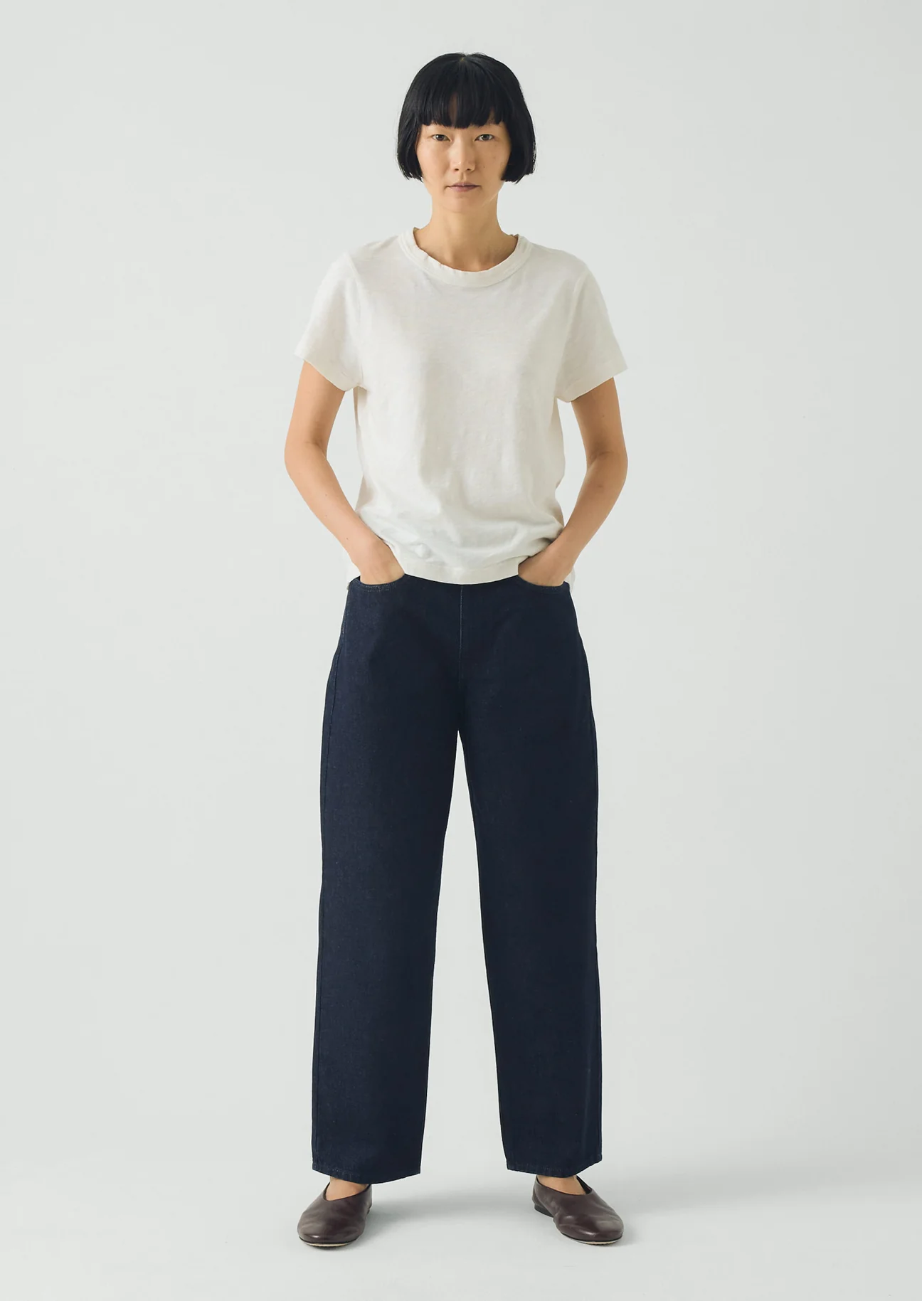 toast womens dark blue denim tapered trousers