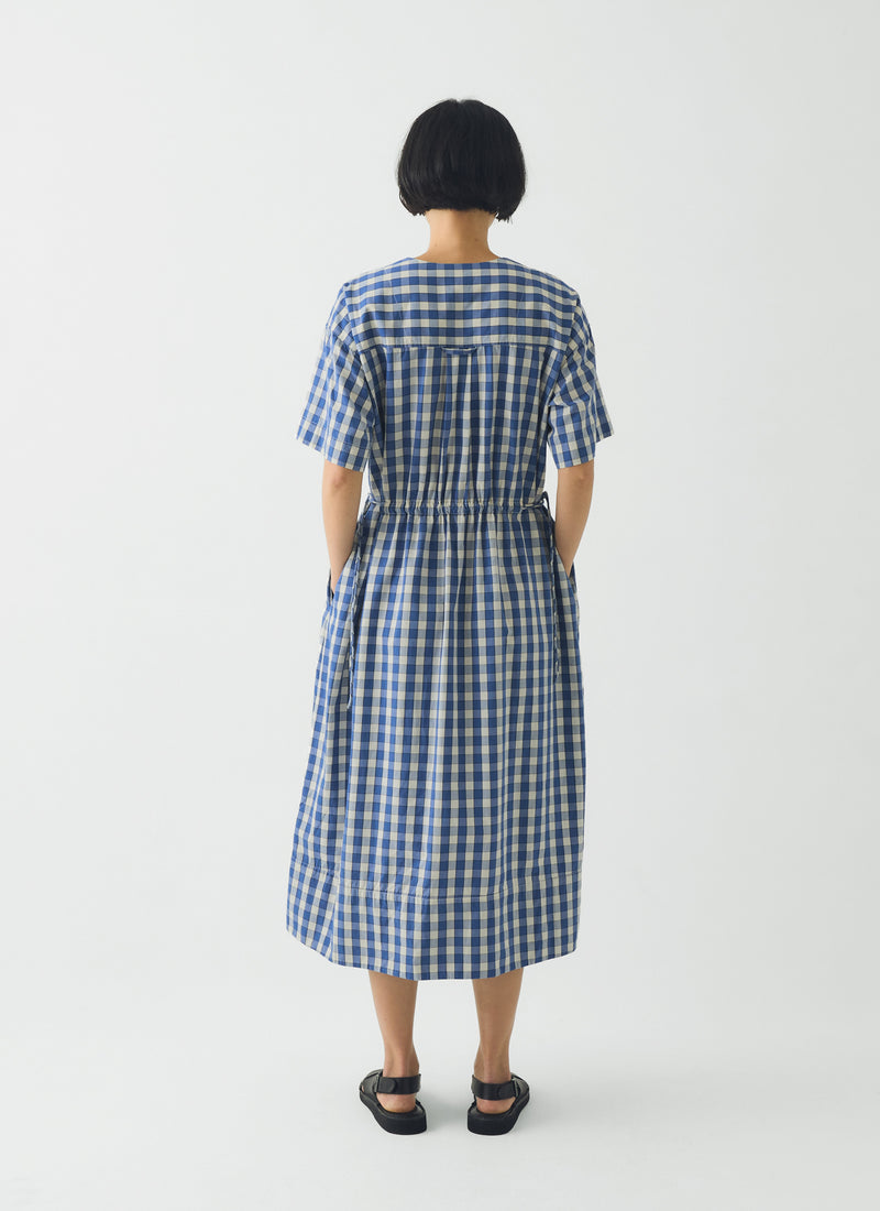 toast womens gingham check plaid blue midi dress back
