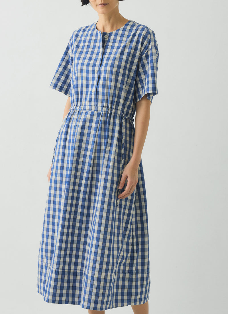 toast womens gingham check plaid blue midi dress front