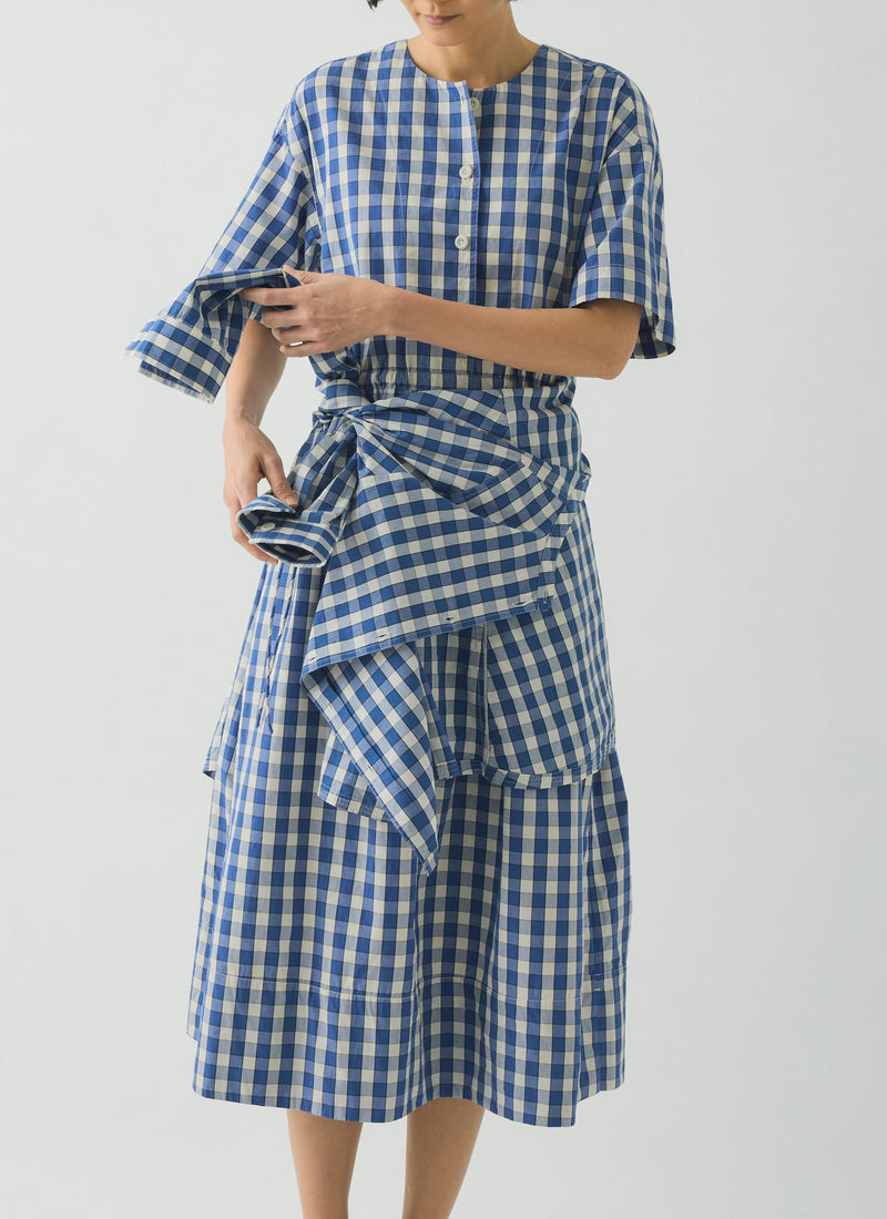toast womens gingham check plaid blue midi dress wrapped