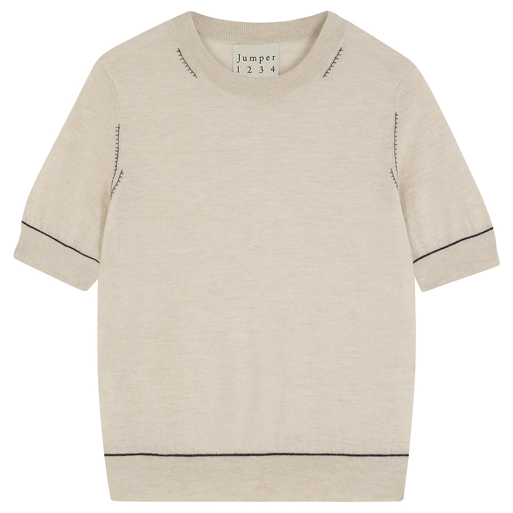Contrast Stitch T-Shirt, Light Brown