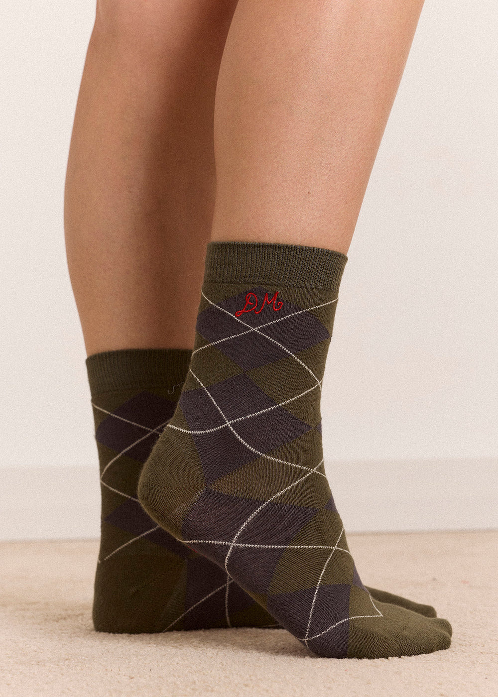 2 Pack Sock, Olive & Purple Argyle ~ Damson Madder
