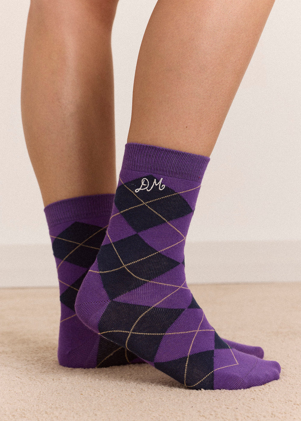 2 Pack Sock, Olive & Purple Argyle ~ Damson Madder
