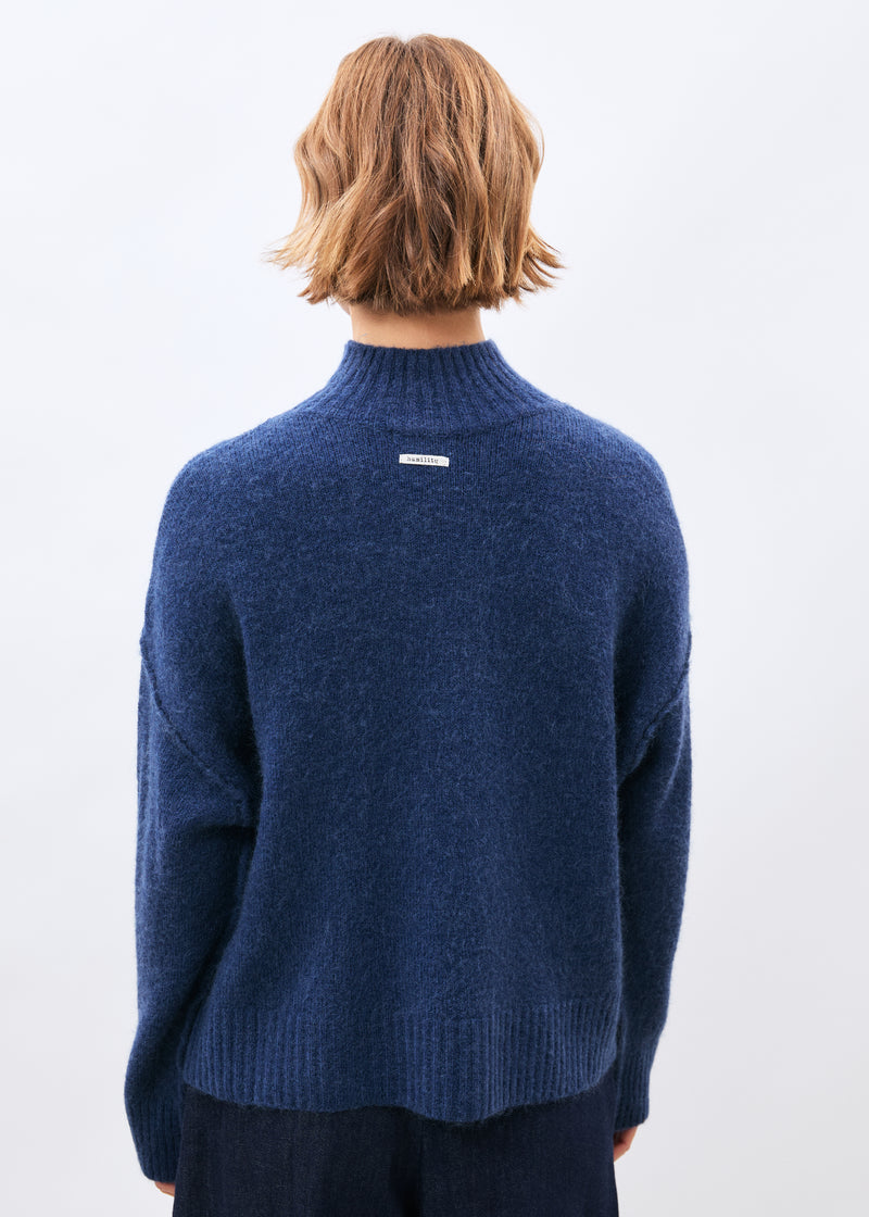 Blue high-neck sweater ~ humility