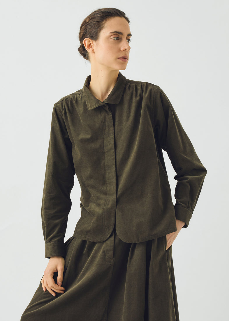 Cotton Needlecord Shirt, Seaweed ~ TOAST