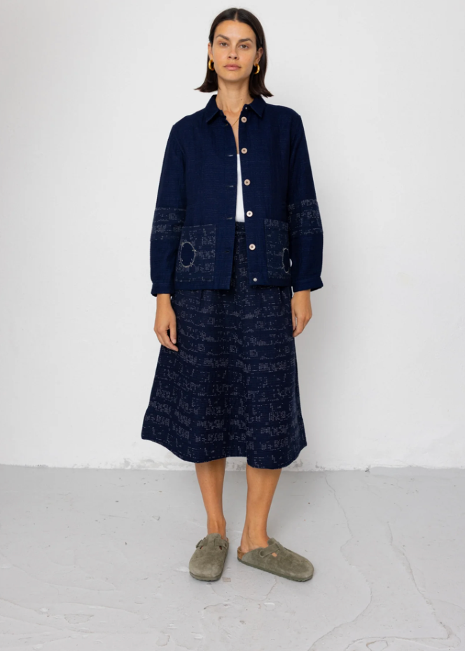 Full Seam Skirt, Stray Float Stitch Indigo - Folk