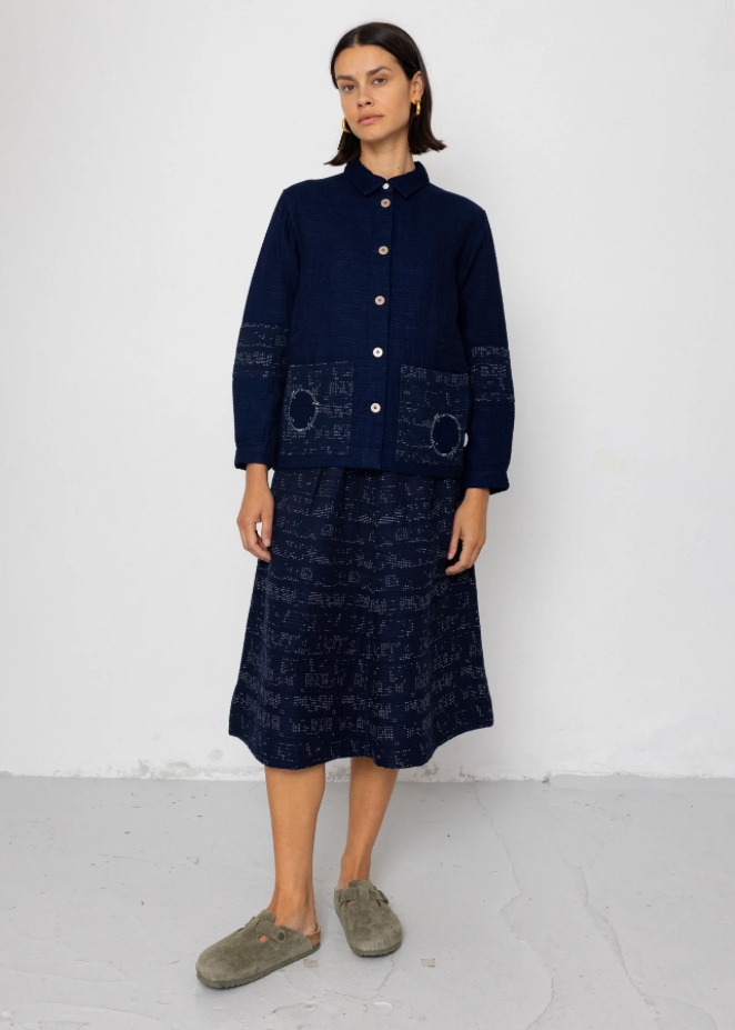 Full Seam Skirt, Stray Float Stitch Indigo - Folk