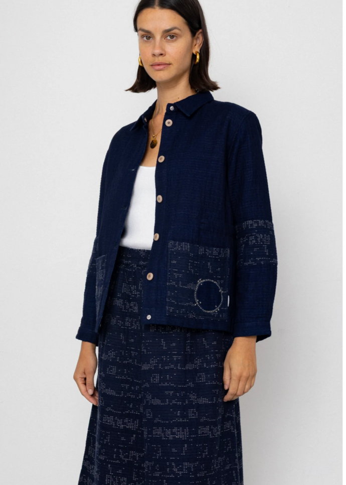 Full Seam Skirt, Stray Float Stitch Indigo - Folk
