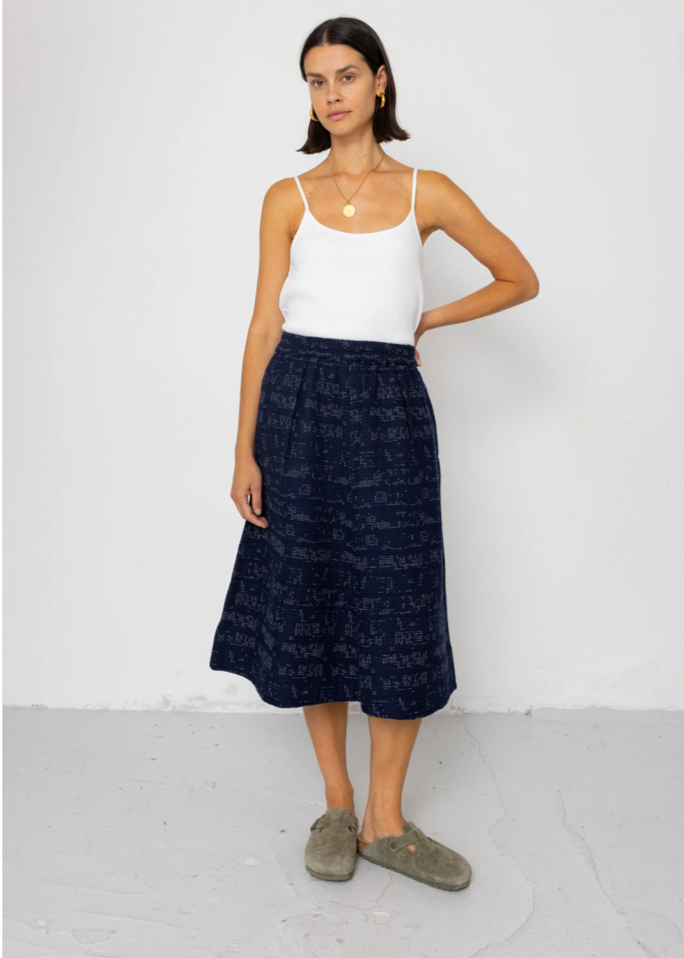 Full Seam Skirt, Stray Float Stitch Indigo - Folk