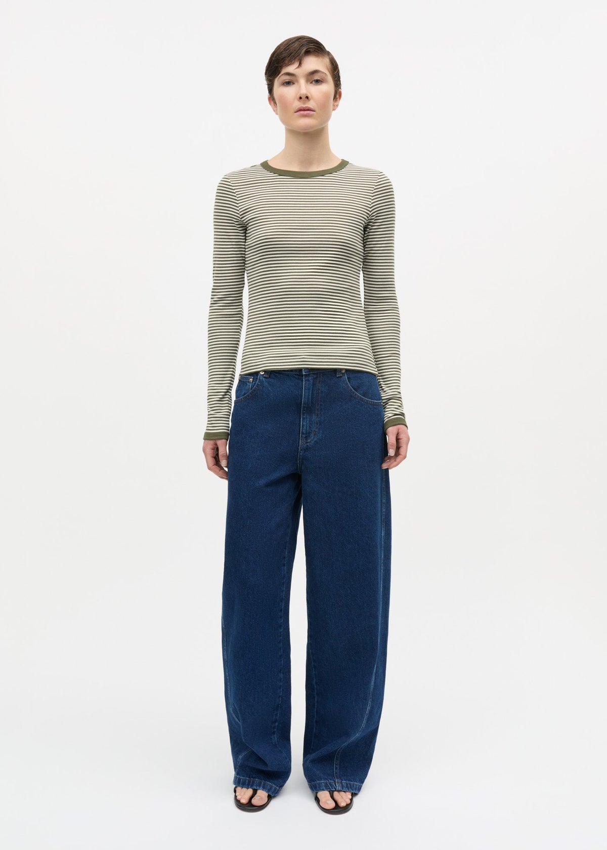 Grace Jersey Stripe Camille Tee LS, White/Tarmac ~ Mads Norgaard