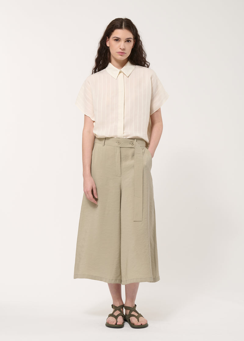Taupe wide-leg pants in embossed modal