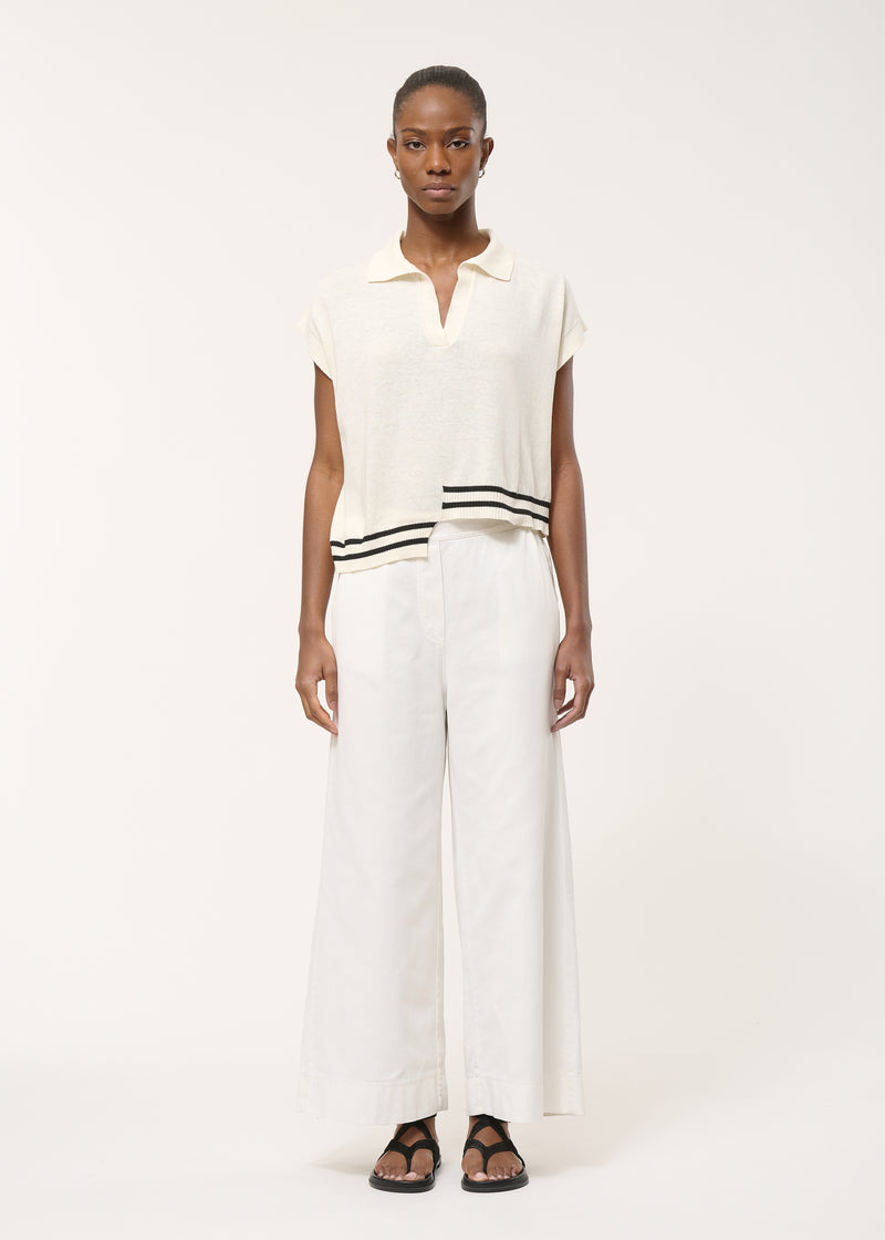 Beige wide-leg high-waisted cotton trousers