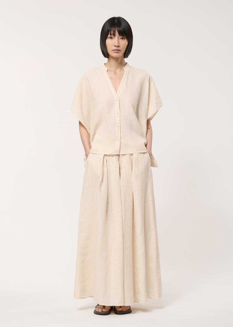 Beige linen culotte trousers